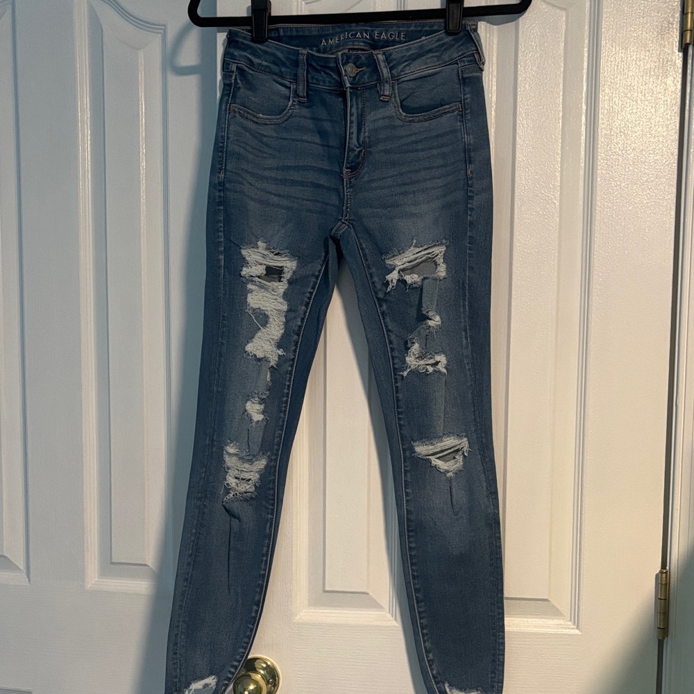 American Eagle Outfitters Women's Ripped Blue Skinny Jeans
